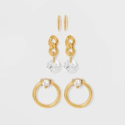 Flash Sale 🎁 Sterling Silver Cubic Zirconia Stud Drop Earring Set 3pc - A New Day™ Gold 🌟 -Outlet New Day Wear Store unnamed file 1000