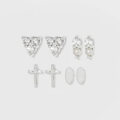 Brand new ✨ Sterling Silver Cubic Zirconia Stud Cross Earring Set 4pc - A New Day™ Silver 😍 -Outlet New Day Wear Store unnamed file 1008