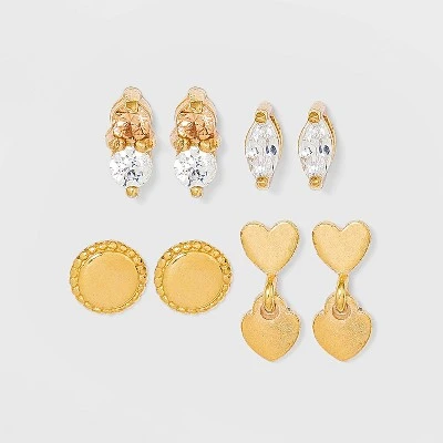 Top 10 🔥 Sterling Silver Cubic Zirconia Stud Heart Stud Earring Set 4pc - A New Day™ Gold 🎁 4 Top 10 🔥 Sterling Silver Cubic Zirconia Stud Heart Stud Earring Set 4pc - A New Day™ Gold 🎁 - Image 2