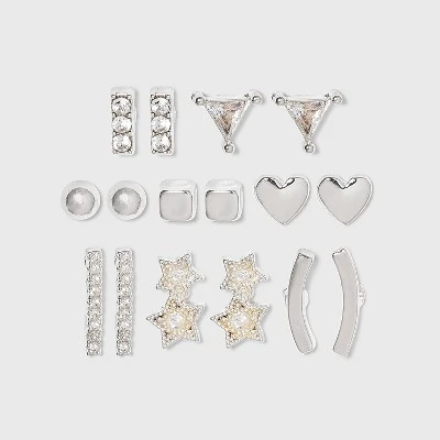 Hot Sale ⭐ Crystal Star and Heart Stud Earring Set 8pc - A New Day™ Silver ⭐ 4 Hot Sale ⭐ Crystal Star and Heart Stud Earring Set 8pc - A New Day™ Silver ⭐ - Image 2