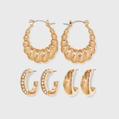 Deals ⌛ Multi-Texture Hoop Earring Trio Set - A New Day™ Gold 🌟 4 Deals ⌛ Multi-Texture Hoop Earring Trio Set - A New Day™ Gold 🌟 - Image 2