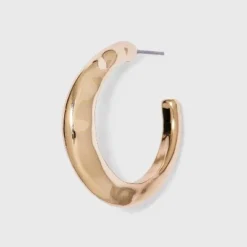 Best Sale ❤️ Shiny Flat 💯 Hammered Hoop Earrings - A New Day™ Gold ⭐
