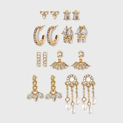 Brand new ⭐ Crystal Mini Cuffs Hoops and Stud Earring Set 8pc - A New Day™ Gold 👍 4 Brand new ⭐ Crystal Mini Cuffs Hoops and Stud Earring Set 8pc - A New Day™ Gold 👍 - Image 2