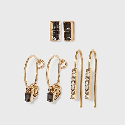 Deals ✨ Hoop and Threader Stud Earring Set 3pc - A New Day™ Gold 😀 4 Deals ✨ Hoop and Threader Stud Earring Set 3pc - A New Day™ Gold 😀 - Image 2