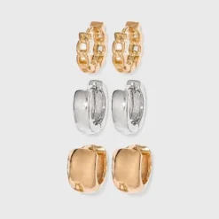 Best deal 🥰 Mixed Plate Huggie Hoop Earring Set 3pc - A New Day™ 🔥 -Outlet New Day Wear Store unnamed file 1038