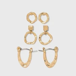 Deals 🔔 Hammered Metal Hoop and Stud Earring Set 3pc - A New Day™ Gold 😀 -Outlet New Day Wear Store unnamed file 1041