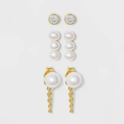 New 😀 Sterling Silver with Clear Cubic Zirconia, Glass and Pearl Post Stud Earring Set 3pc - A New Day™ Gold 👍 5 New 😀 Sterling Silver with Clear Cubic Zirconia, Glass and Pearl Post Stud Earring Set 3pc - A New Day™ Gold 👍 -Outlet New Day Wear Store unnamed file 1047