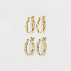 Discount 😀 Sterling Silver Hoop Earring Set 2pc - A New Day™ Gold ⭐ -Outlet New Day Wear Store unnamed file 1053