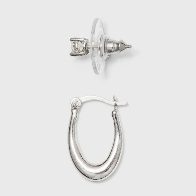 Discount ⌛ Sterling Silver Cubic Zirconia Oval Tapered Hoop Earring Set 2pc - A New Day™ Silver ⌛ 3 Discount ⌛ Sterling Silver Cubic Zirconia Oval Tapered Hoop Earring Set 2pc - A New Day™ Silver ⌛