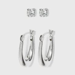 Discount ⌛ Sterling Silver Cubic Zirconia Oval Tapered Hoop Earring Set 2pc - A New Day™ Silver ⌛ 5 Discount ⌛ Sterling Silver Cubic Zirconia Oval Tapered Hoop Earring Set 2pc - A New Day™ Silver ⌛ -Outlet New Day Wear Store unnamed file 1057