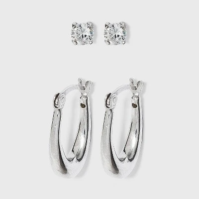 Discount ⌛ Sterling Silver Cubic Zirconia Oval Tapered Hoop Earring Set 2pc - A New Day™ Silver ⌛ 4 Discount ⌛ Sterling Silver Cubic Zirconia Oval Tapered Hoop Earring Set 2pc - A New Day™ Silver ⌛ - Image 2