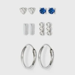 Best deal ✨ Sterling Silver Glass and Cubic Zirconia Bar Quint Stud Earring Set 5pc - A New Day™ Silver 🔔 -Outlet New Day Wear Store unnamed file 1069