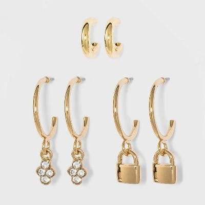 Best reviews of ✨ Lock Charm Hoop Stud Earring Set 3pc - A New Day™ Gold ❤️ 4 Best reviews of ✨ Lock Charm Hoop Stud Earring Set 3pc - A New Day™ Gold ❤️ - Image 2