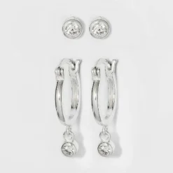 Outlet ⭐ Sterling Silver Cubic Zirconia Hoop Stud Earring Set 2pc - A New Day™ Silver 🔔 -Outlet New Day Wear Store unnamed file 1123