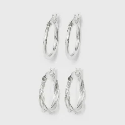 Flash Sale 😀 Silver Plated Braided and Polished Hoop Earring Set - A New Day™ Silver 🔔 -Outlet New Day Wear Store unnamed file 1127
