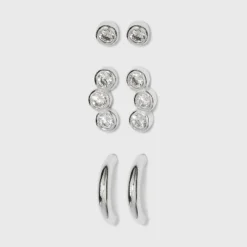 Cheapest 🧨 Sterling Silver Cubic Zirconia Stud and Hoop Earring Set 3pc - A New Day™ Silver ✔️ -Outlet New Day Wear Store unnamed file 1129