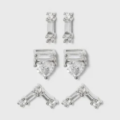 Deals 😉 Sterling Silver Cubic Zirconia Bar and Triangle Stud Earring Set - A New Day™ Silver ❤️ -Outlet New Day Wear Store unnamed file 1131