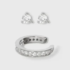 Best deal 😉 Sterling Silver Round Cubic Zirconia Stud and Ear Cuff Set - A New Day™ Silver 🤩 -Outlet New Day Wear Store unnamed file 1133
