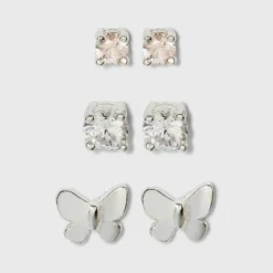 New ❤️ Sterling Silver Cubic Zirconia and Butterfly Stud Earring Set 3pc - A New Day™ Silver 😍 -Outlet New Day Wear Store unnamed file 1135