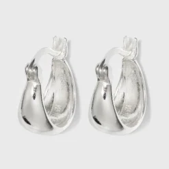 Budget 😍 Sterling Silver Tapered Hoop Earrings - A New Day™ Silver 🎁 -Outlet New Day Wear Store unnamed file 1137