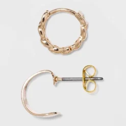 Best deal ❤️ Thick Hoop, Chain Hoop, and Gold Stud Earring Set - A New Day™ Gold 💯