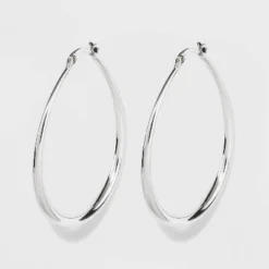 Best Pirce 😀 Silver Plated Graduated Oval Hoop Earrings - A New Day™ Silver 🎁 -Outlet New Day Wear Store unnamed file 1165