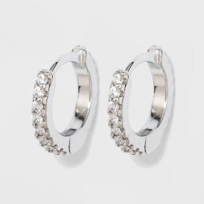 Cheap 🌟 Prong Set Pave Cubic Zirconia Huggie Hoop Earrings - A New Day™ Silver 🛒 4 Cheap 🌟 Prong Set Pave Cubic Zirconia Huggie Hoop Earrings - A New Day™ Silver 🛒 - Image 2
