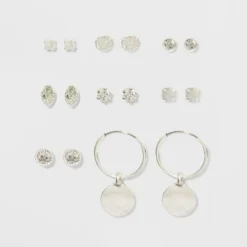 Wholesale 😀 Cubic Zirconia Studs and Hoop Multi Earring Set 8pc - A New Day™ Silver 🧨 -Outlet New Day Wear Store unnamed file 1300