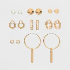 Best deal ⭐ Pearls, Ball, Stud and Hoop Multi Earring Set 8pc - A New Day™ Gold ✨ -Outlet New Day Wear Store unnamed file 1302