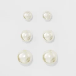 Best Sale 👍 Faux Pearl Stud Earring Set 3ct - A New Day™ Silver ❤️ -Outlet New Day Wear Store unnamed file 1361