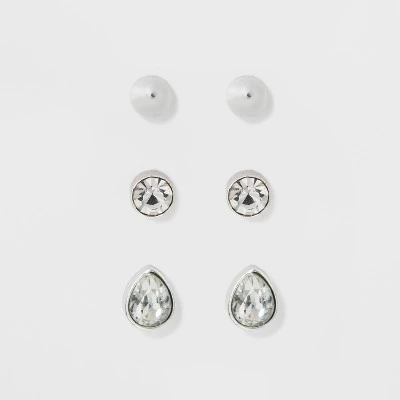 Budget ๐ Stud Earring Set 3ct - A New Day™ Silver/Clear ๐ 4 Budget ๐ Stud Earring Set 3ct - A New Day™ Silver/Clear ๐ - Image 2
