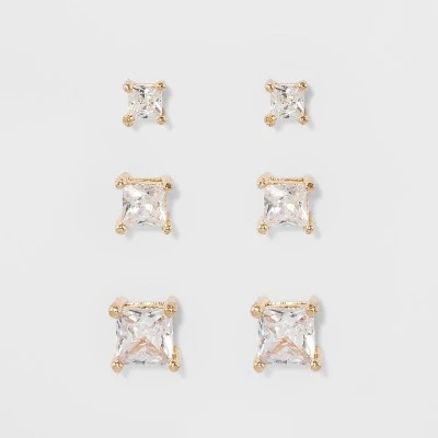 Deals ๐ Women's Fashion Trio Crystal Square Stud Earring Set 3pc - A New Day™ Silver/Gold โจ 4 Deals ๐ Women's Fashion Trio Crystal Square Stud Earring Set 3pc - A New Day™ Silver/Gold โจ - Image 2