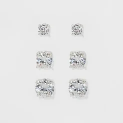 Brand new 🎉 Women's Fashion Trio Crystal Round Stud Earring Set 3pc - A New Day™ Silver 👍 -Outlet New Day Wear Store unnamed file 1391