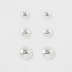 Budget ⌛ Women's Fashion Trio Stud Ball Earring Set 3pc - A New Day™ Silver ⭐ -Outlet New Day Wear Store unnamed file 1395