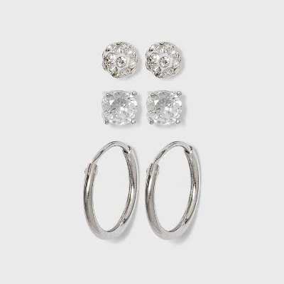 Budget ๐ Women's Sterling Silver Crystal Fireball Stud Earrings and Endless Hoop Earring Set 3pc - A New Day™ Silver/Clear โจ 4 Budget ๐ Women's Sterling Silver Crystal Fireball Stud Earrings and Endless Hoop Earring Set 3pc - A New Day™ Silver/Clear โจ - Image 2