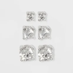 Coupon ⌛ Women's Sterling Silver Stud Earrings Set with Round Cubic Zirconia 3pc - A New Day™ Silver ⌛ -Outlet New Day Wear Store unnamed file 1406