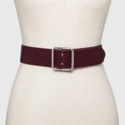 Budget 😉 Women's Double Center Prong Belt - A New Day™ Burgundy ✨
