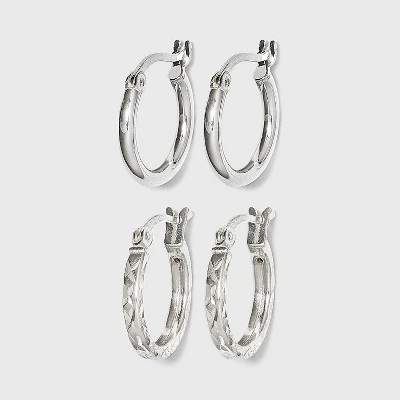 Promo ❤️ Women's Sterling Silver Tube and Square Cut Hoop Earring Set 2pc - A New Day™ Silver ✨ 4 Promo ❤️ Women's Sterling Silver Tube and Square Cut Hoop Earring Set 2pc - A New Day™ Silver ✨ - Image 2