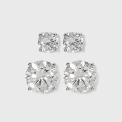 Best Pirce 🤩 Women's Sterling Silver Stud Earrings Set of 2 Round 5MM/8MM Cubic Zirconia 2pc- A New Day™ Silver/Clear 👍 -Outlet New Day Wear Store unnamed file 1416