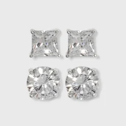 Promo ✔️ Sterling Silver Cubic Zirconia Duo Stud Earring Set 2pc - A New Day™ Clear 🔥 -Outlet New Day Wear Store unnamed file 1418