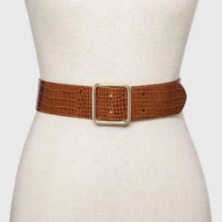 Cheap 🎁 Women's Double Center Prong Belt - A New Day™ Cognac Croc 💯