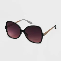 Best deal 😀 Women's Oversized Angular Butterfly Sunglasses - A New Day™ Black ⭐
