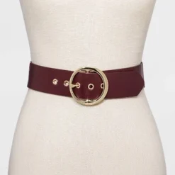 Cheap 🔔 Women's Round Buckle Belt - A New Day™ Burgundy 🥰