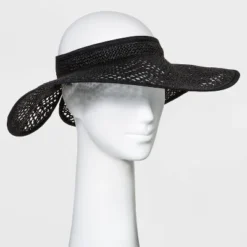 Outlet ⭐ Women's Wide Brim Straw Visor Hat - A New Day™ Black ⌛ -Outlet New Day Wear Store unnamed file 2266