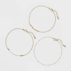 Best Pirce 🌟 Natural Beads and Discs Anklet Set 3pc - A New Day™ Gold 🧨
