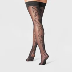 Coupon ⭐ Women's Back Floral Sheer Thigh Highs - A New Day™ Black 😀 -Outlet New Day Wear Store unnamed file 2588