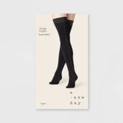 Best Pirce 🎁 Women's Opaque Nickle Stud Backseam Thigh Highs - A New Day™ Black ⭐