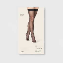 Cheap 💯 Women's Sheer Square Dot Thigh Highs - A New Day™ Black ⭐