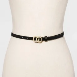 Discount 🔥 Women's 2pk Double O Ring Buckle Belt - A New Day™ Black/Snake ❤️