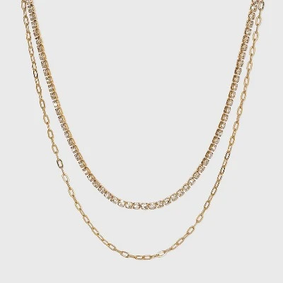 Best Pirce 🎉 Two Row Rhinestone Chain Necklace - A New Day™ Gold 👏 5 Best Pirce 🎉 Two Row Rhinestone Chain Necklace - A New Day™ Gold 👏 - Image 3